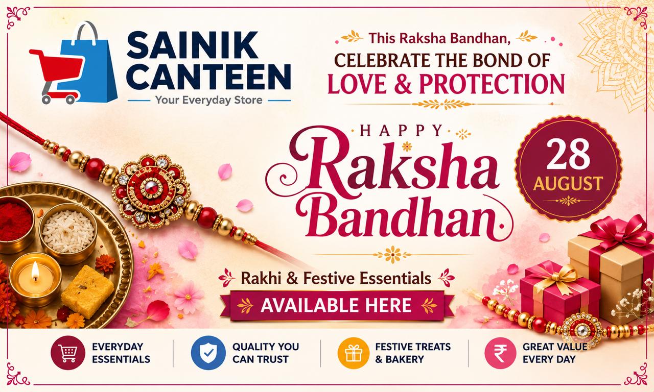 Sainik Canteen Raksha Bandhan festive essentials banner